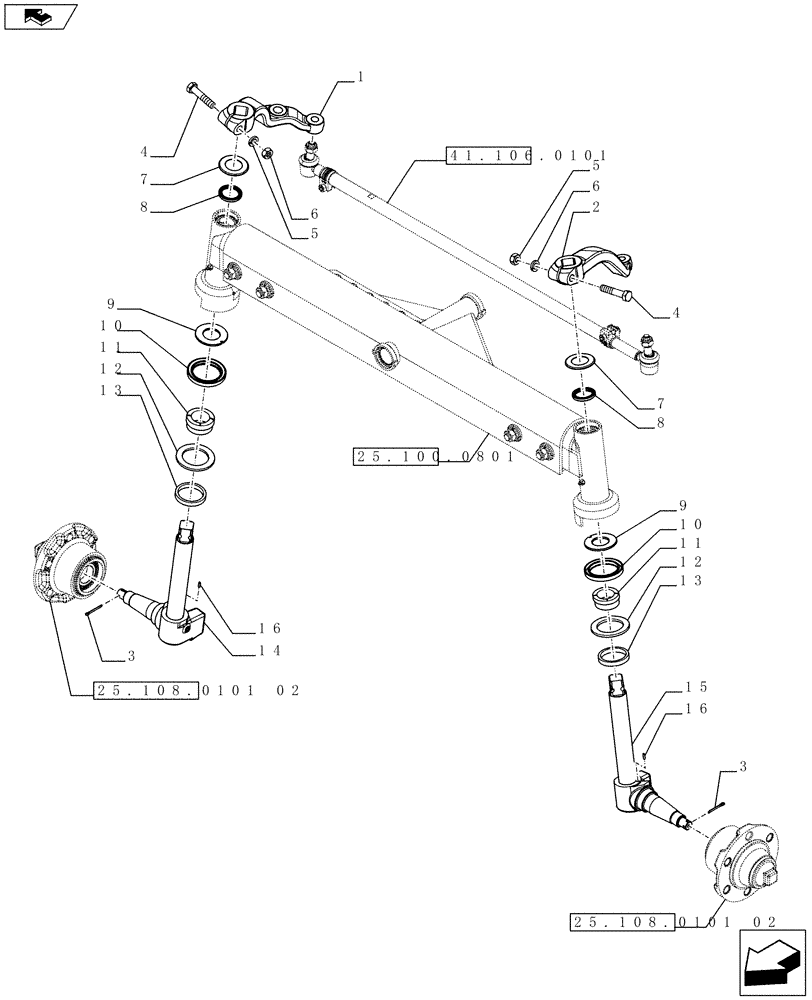 Схема запчастей Case IH FARMALL 75C - (25.108.0101[01]) - 2WD FRONT AXLE - STEERING KNUCKLES (VAR.330581) (25) - FRONT AXLE SYSTEM