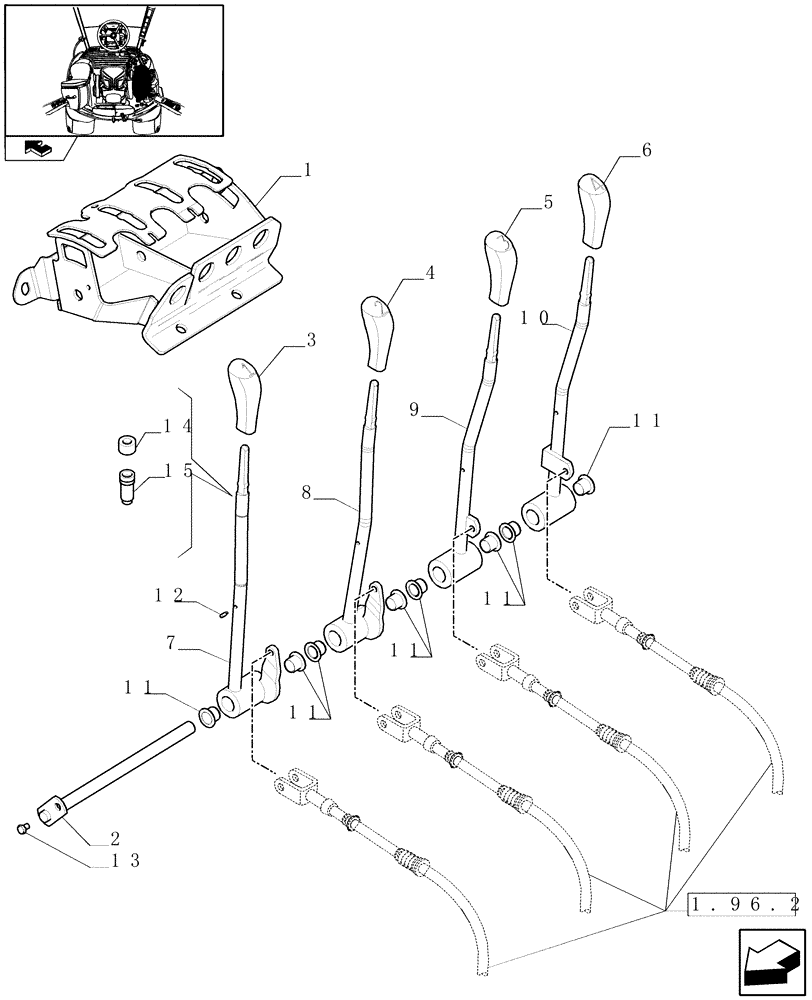 Схема запчастей Case IH PUMA 125 - (1.96.2/02[01]) - 4 MECHANICAL REAR REMOTE CONTROL VALVES - FRAME AND CONTROL LEVERS (VAR.333845) (10) - OPERATORS PLATFORM/CAB