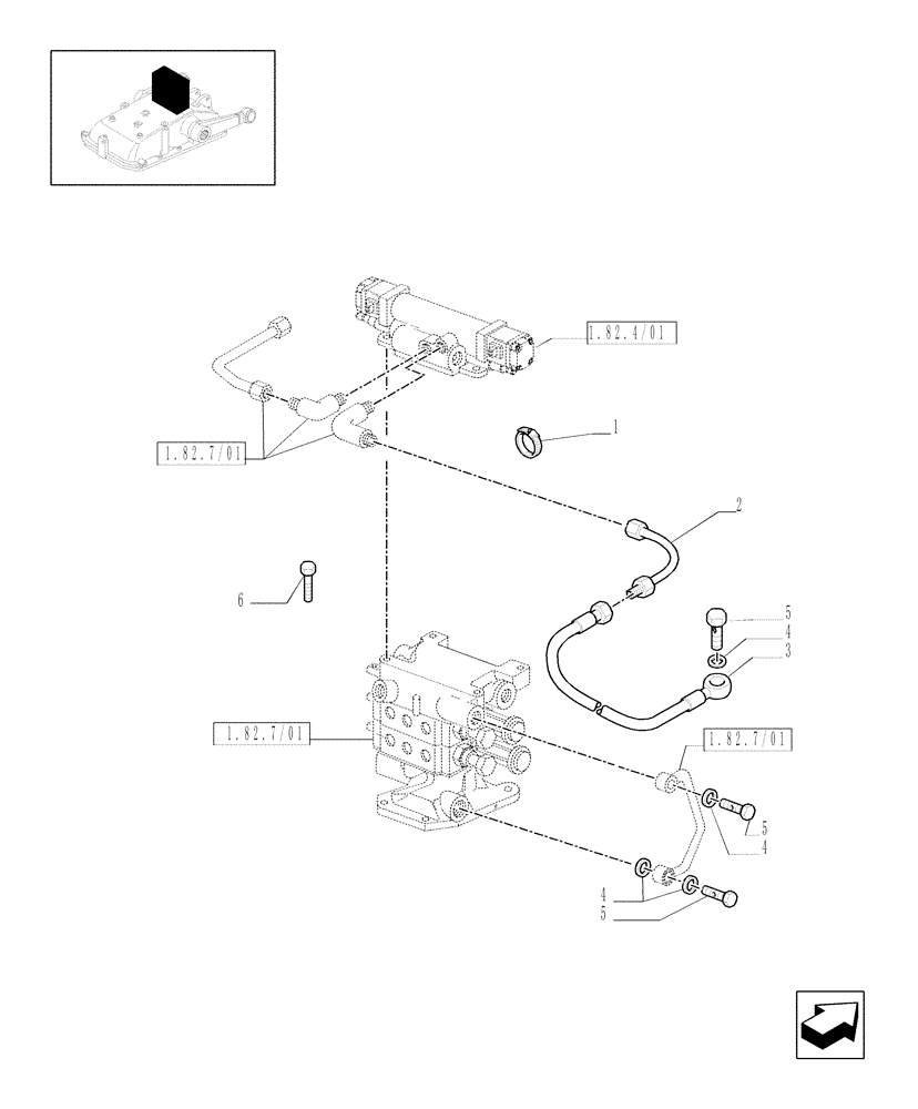 Схема запчастей Case IH JX1095N - (1.82.1/01) - (VAR.821-832) ELECTRONIC LIFT (OPEN CENTER) - PIPES (07) - HYDRAULIC SYSTEM