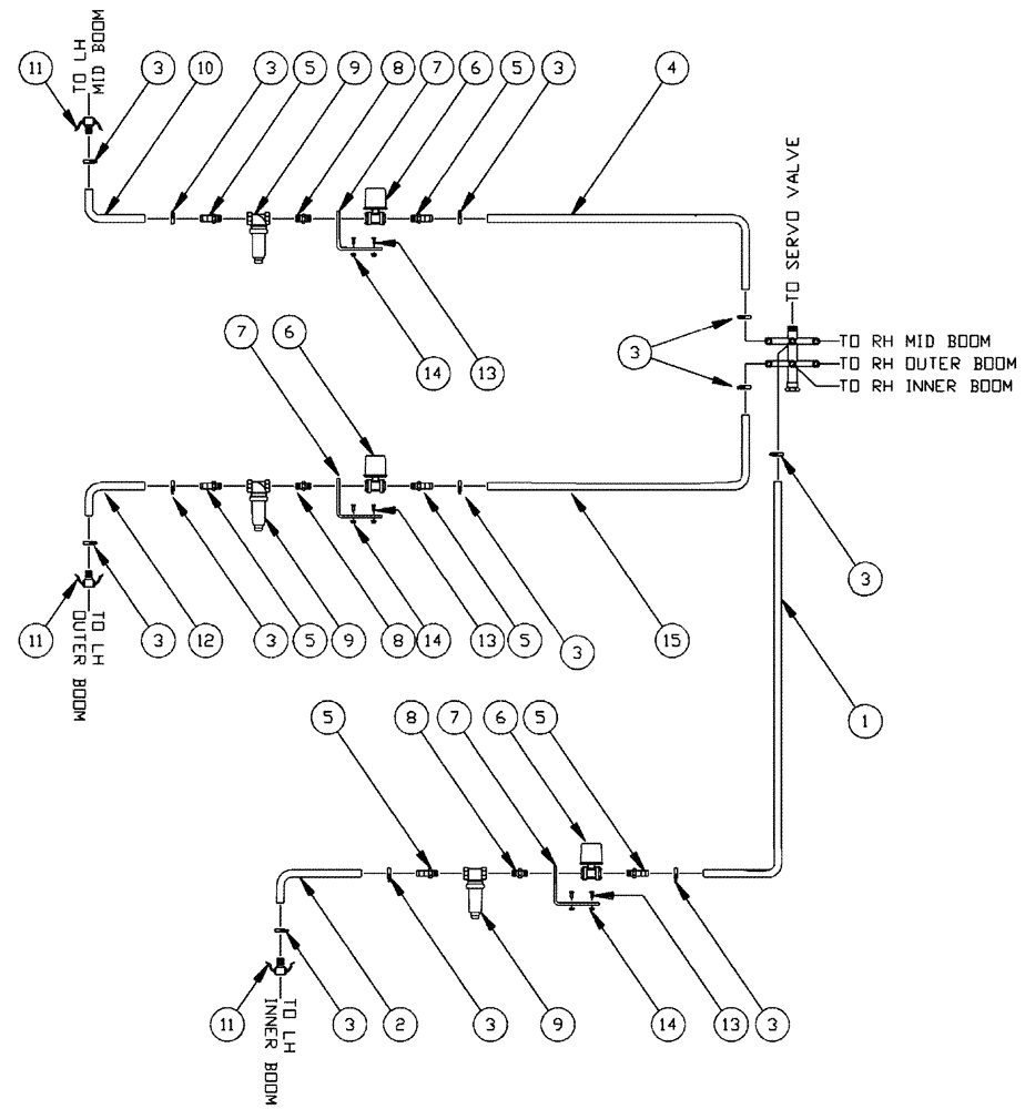 Схема запчастей Case IH 3150 - (09-017) - 90 6-BOOM SHUTOFF RAVEN L.H. BOOM Liquid Plumbing