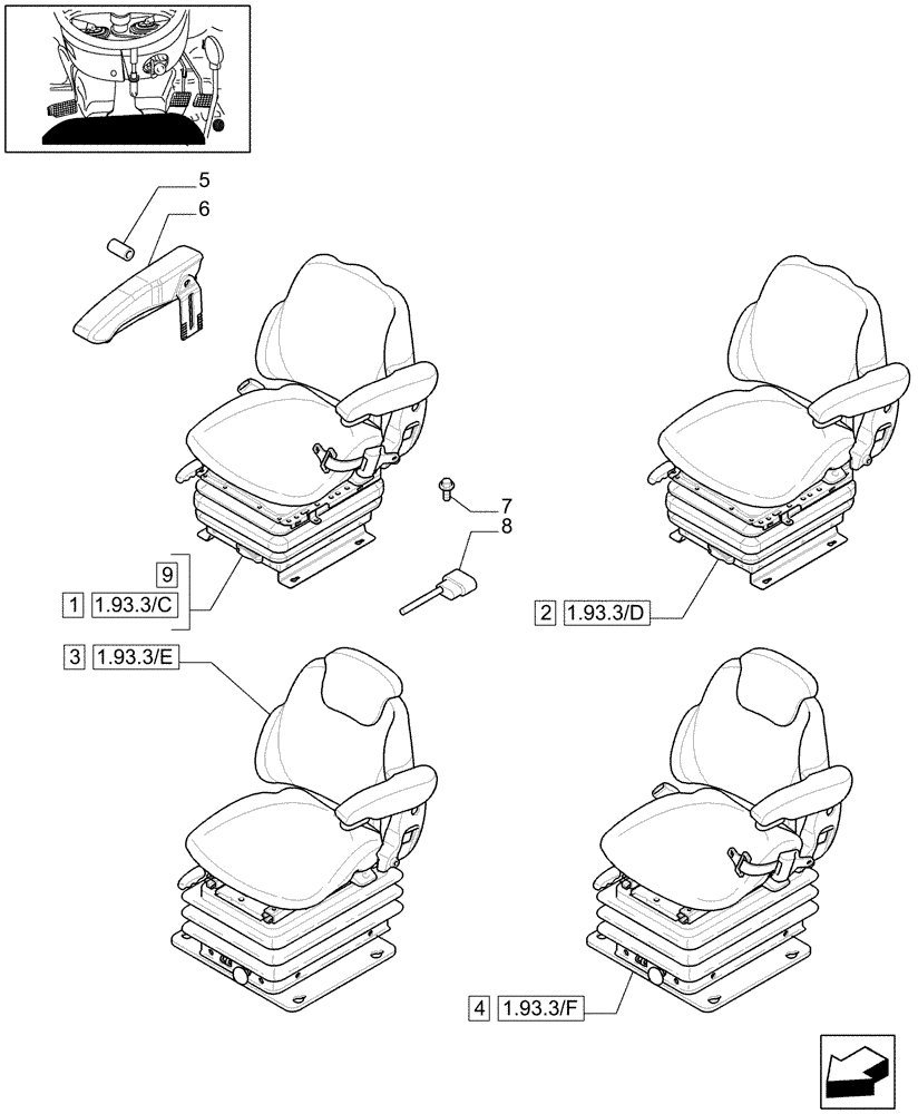 Схема запчастей Case IH MXU130 - (1.93.3[02]) - SEAT - W/CAB (10) - OPERATORS PLATFORM/CAB