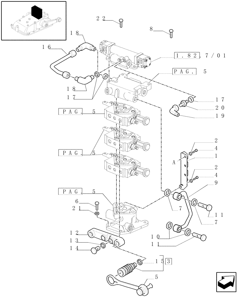 Схема запчастей Case IH JX1085C - (1.82.7/10[07]) - (VAR.164) 3 REAR REMOTE VALVES FOR EDC - QUICK COUPLING - D5484 (07) - HYDRAULIC SYSTEM