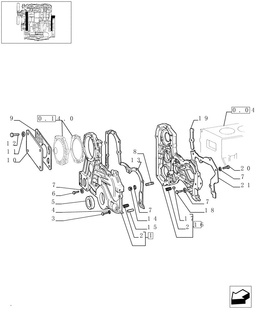 Схема запчастей Case IH JX95 - (0.04.3/01[01]) - COVERS & GASKETS, FRONT (BEFORE S/N 13286) (01) - ENGINE