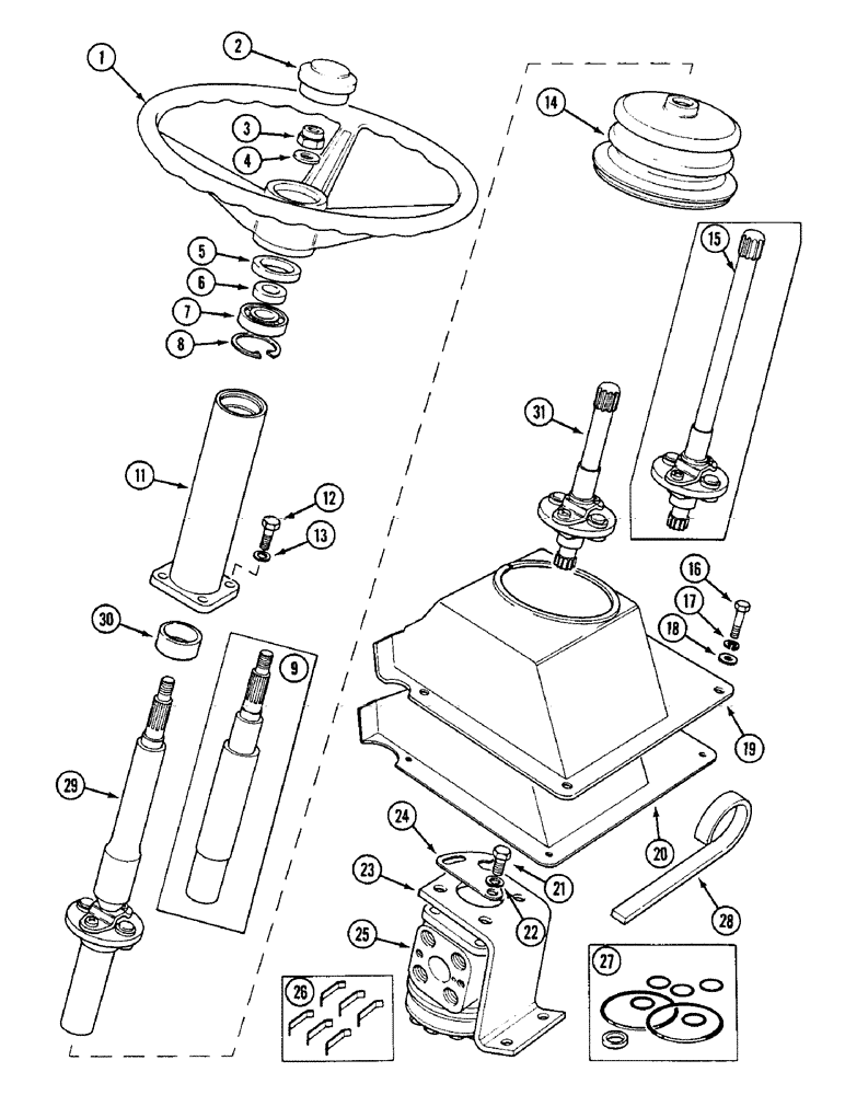 Схема запчастей Case IH 1594 - (5-106) - STEERING COLUMN AND VALVE, POWER STEERING, TRACTORS WITH CAB (05) - STEERING