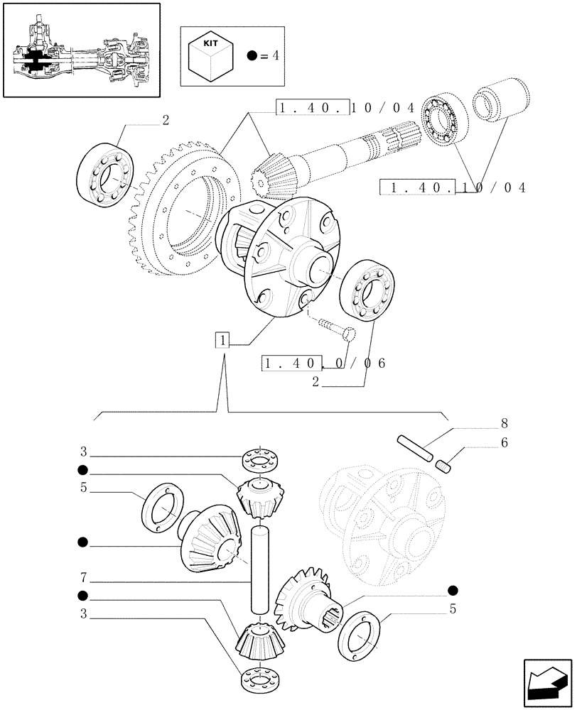 Схема запчастей Case IH JX1070U - (1.40.10/05) - (VAR.500-501) FRONT AXLE CLASS 1 WITH SECOND STEERING CYLINDER AND HYDR. LOCK - DIFFERENTIAL (04) - FRONT AXLE & STEERING