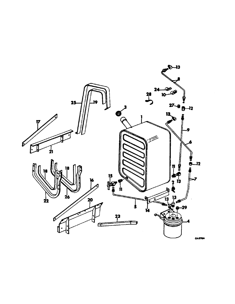 Схема запчастей Case IH 815 - (E-20) - FUEL SYSTEM, FUEL TANK, LINES AND SUPPORT, D-414 DIESEL (02) - FUEL SYSTEM