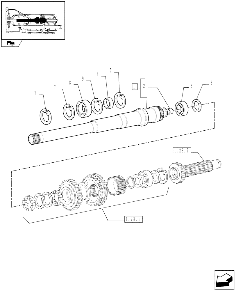 Схема запчастей Case IH FARMALL 105U - (1.28.1/04) - HYDRAULIC PTO - REVERSER SHAFT (VAR.330727-334727-330728-331728-330729-334729-330819-334819) (03) - TRANSMISSION