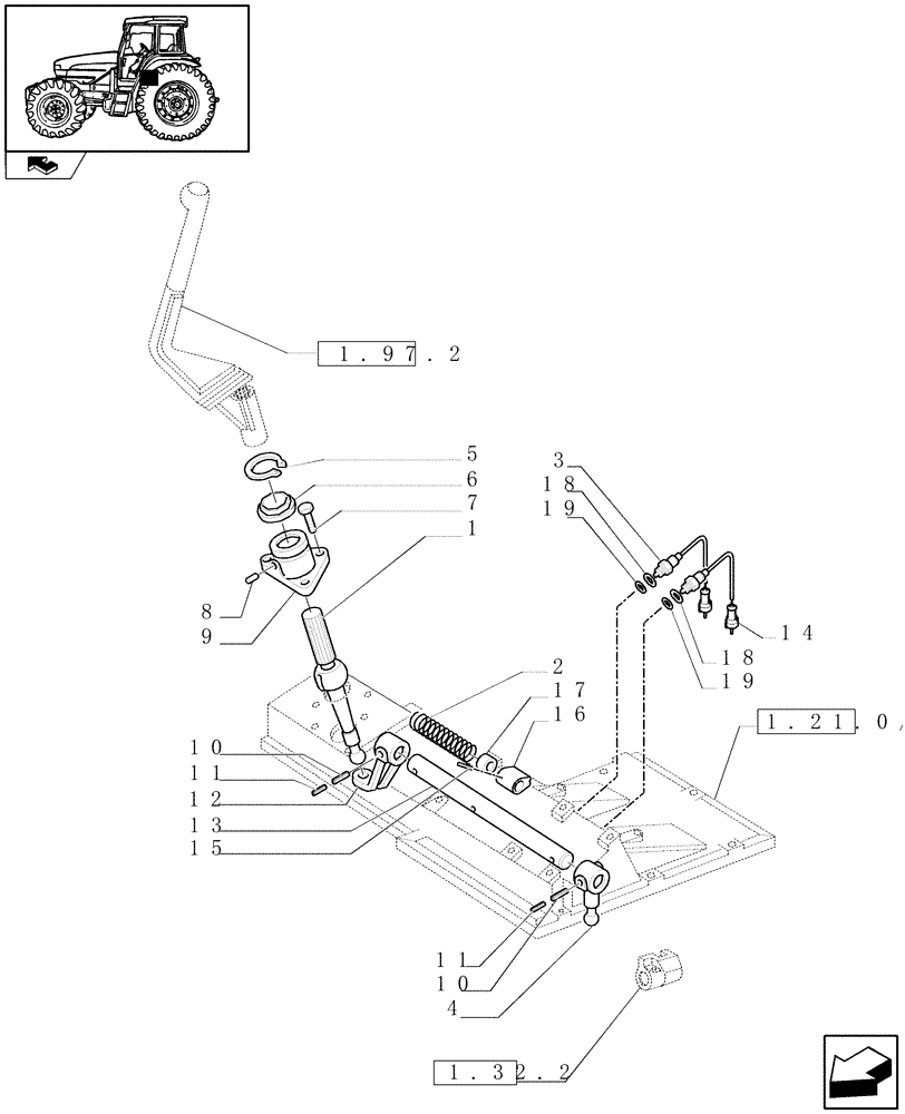 Схема запчастей Case IH FARMALL 105U - (1.32.2/01) - POWER SHUTTLE TRANSMISSION - RANGE GEARSHIFT MECHANISM - LEVERS AND TIE-RODS (VAR.330114-332114-330279-332279) (03) - TRANSMISSION