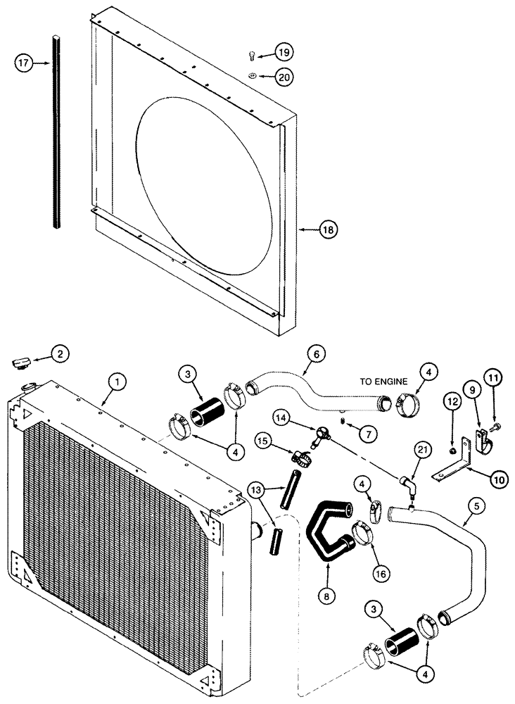 Схема запчастей Case IH 420 - (02-01) - RADIATOR - FAN SHROUD (01) - ENGINE