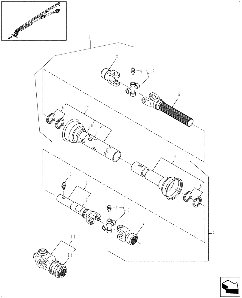 Схема запчастей Case IH DC162F - (01.02) - 2-PT SWIVEL PTO COMPONENTS (01) - PTO DRIVE SHAFT