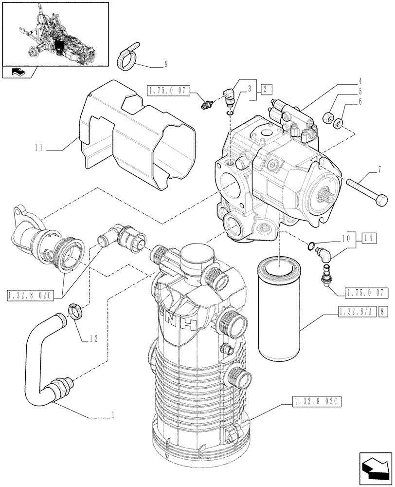 Схема запчастей Case IH PUMA 195 - (1.32.8[04C]) - HYDRAULIC PUMP - CHARGE PUMP - D7052 (03) - TRANSMISSION