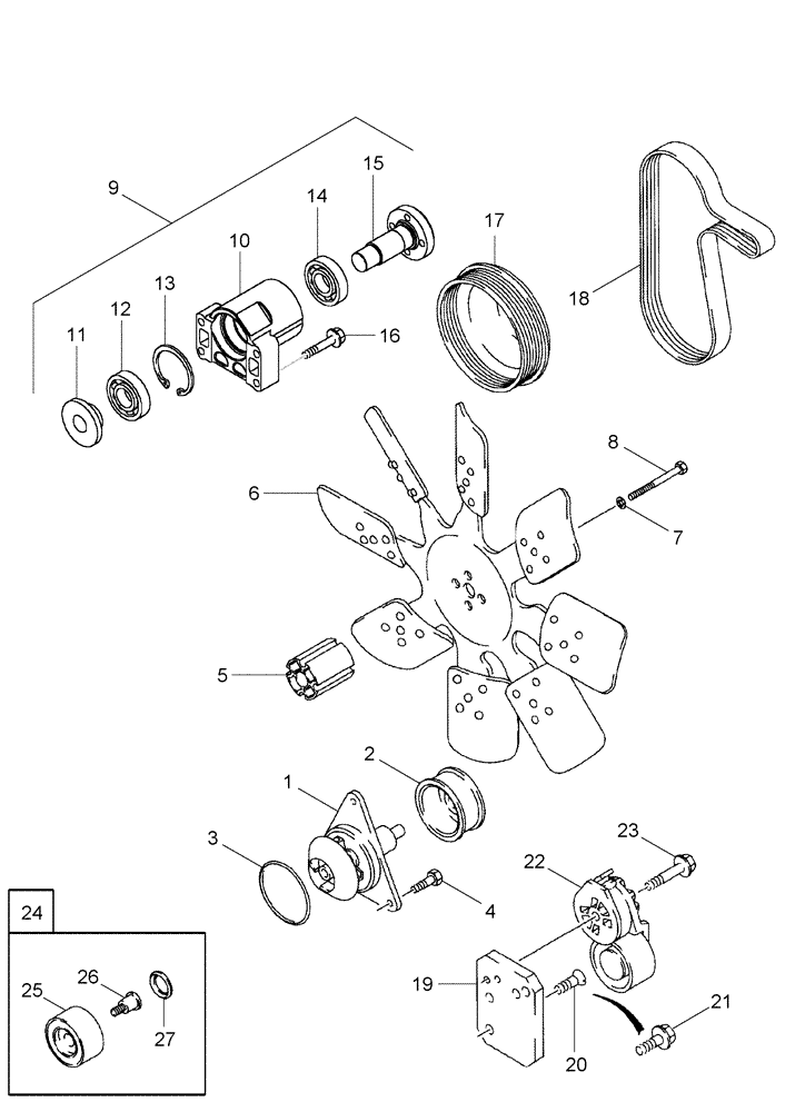 Схема запчастей Case IH CPX420 - (02-03) - WATER PUMP SYSTEM (01) - ENGINE