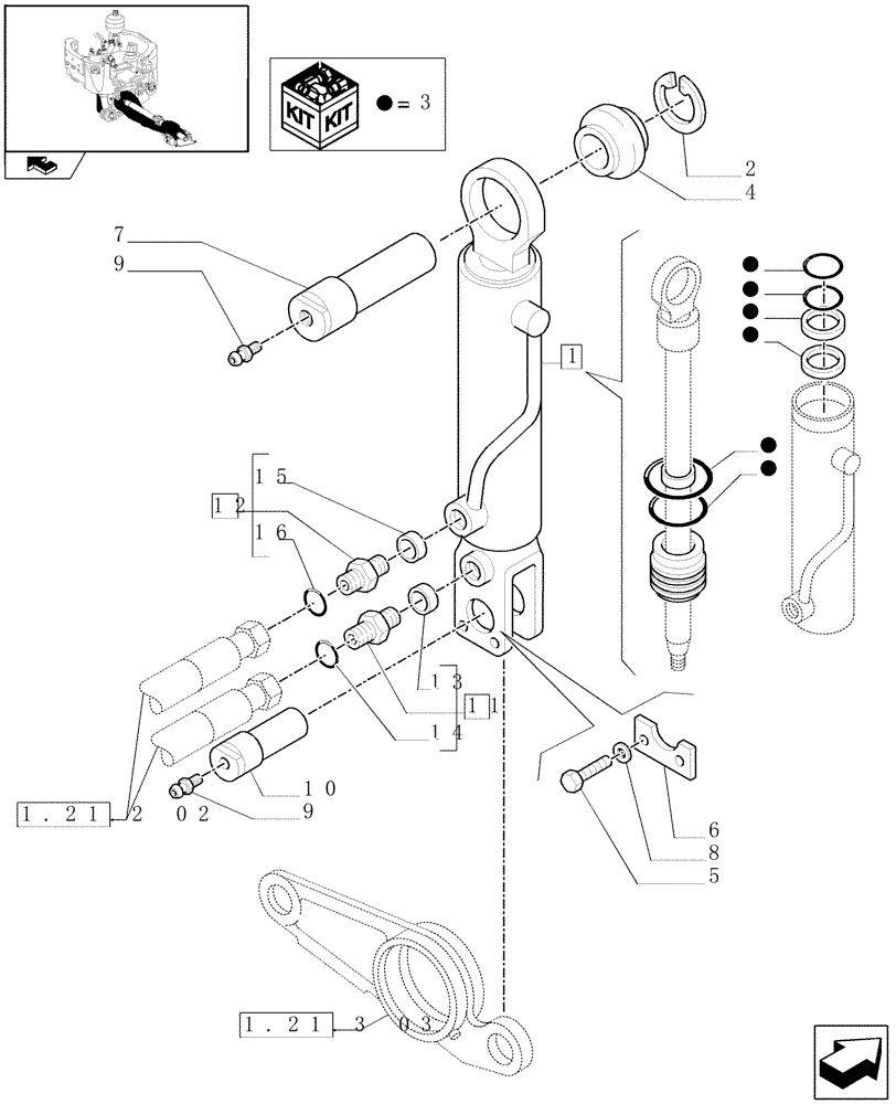 Схема запчастей Case IH MAXXUM 110 - (1.21.3[02]) - (CL.3) SUSPENDED FRONT AXLE - CYLINDER AND RELEVANT PARTS (VAR.330414-330427) (03) - TRANSMISSION