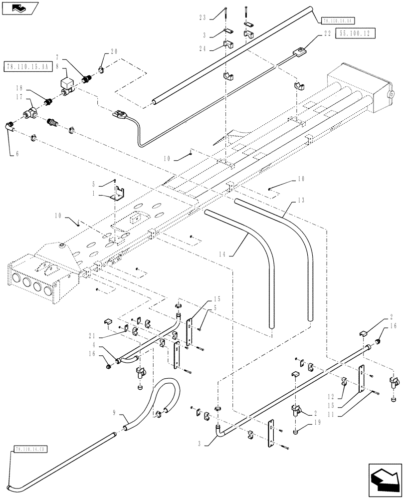 Схема запчастей Case IH 810 - (78.110.14.CC) - BOOM PLUMBING, 60, 3" TUBES, RH, INNER (78) - SPRAYING