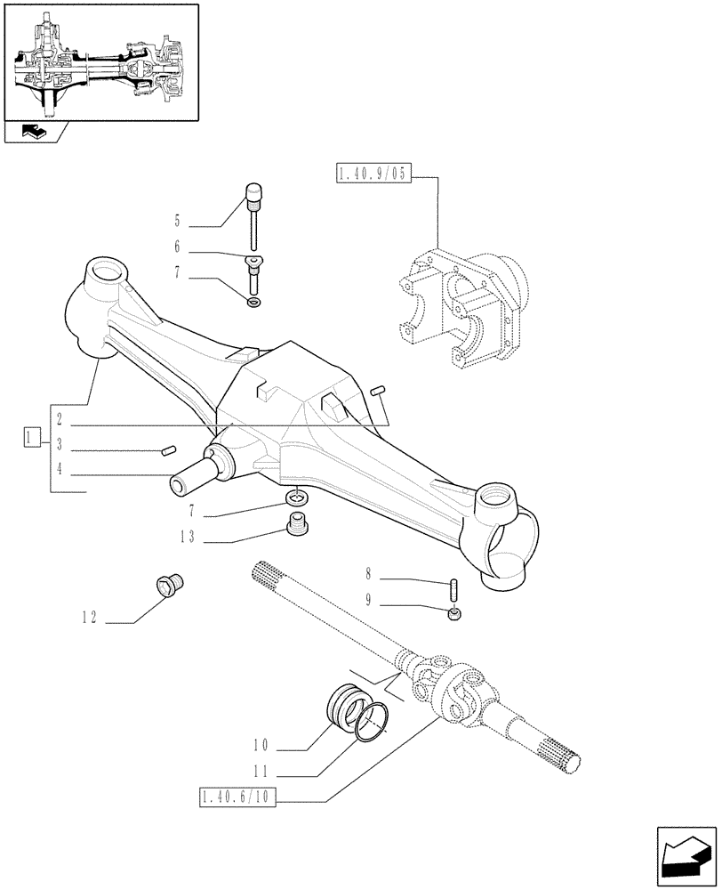 Схема запчастей Case IH FARMALL 90 - (1.40.9/01) - STANDARD FRONT AXLE W/LIMITED SLIP DIFF,40KM/H - BOX (VAR.335541-743559-743552) (04) - FRONT AXLE & STEERING