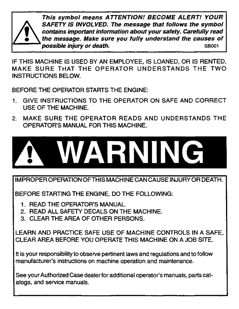 Схема запчастей Case IH CONCORD - (A00) - WARNING 