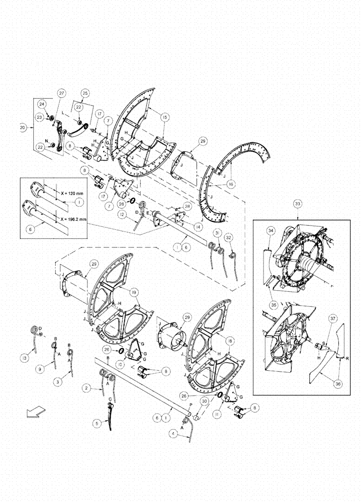 Схема запчастей Case IH 2162 - (09-24) - PICK UP REEL, DOUBLE REEL HEADERS, 30.0, 35.0, 40.0, AND 45.0 FOOT 