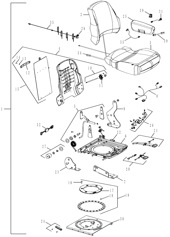 Схема запчастей Case IH MX305 - (09-31) - SEAT - CUSHION ASSEMBLY WITH HEAT, WITH POSITIVE RESPONSE SUSPENSION (09) - CHASSIS/ATTACHMENTS