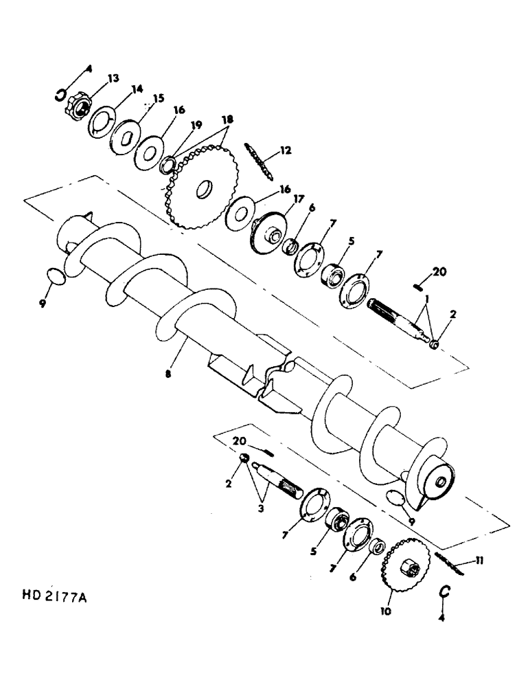 Схема запчастей Case IH SINGLE - (A-06) - SINGLE OVERSHOT AUGER HEADER, AUGER AND SHAFTS 