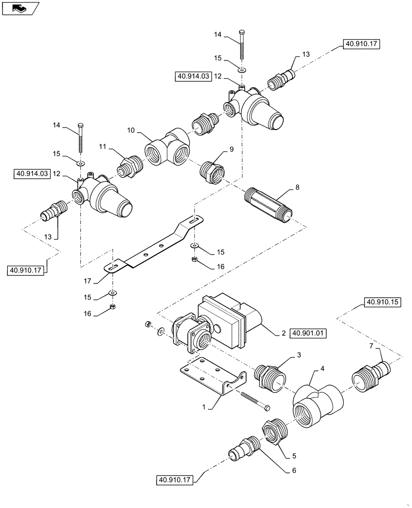 Схема запчастей Case IH 4430 - (40.910.18) - INNER SECTION VALVE GROUP, 5 SECTION, LH/RH, 90 BOOM (40 ) - PLUMBING