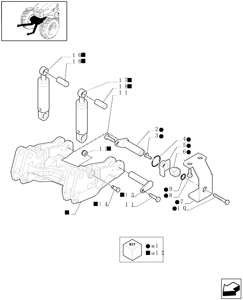 Схема запчастей Case IH MXU110 - (1.81.9/03[02]) - (VAR.558-559-562-563) FRONT HPL AND FRONT PTO WITH SHAFT WITH 6 SPLINES - CYLINDERS AND SUPPORT (07) - HYDRAULIC SYSTEM