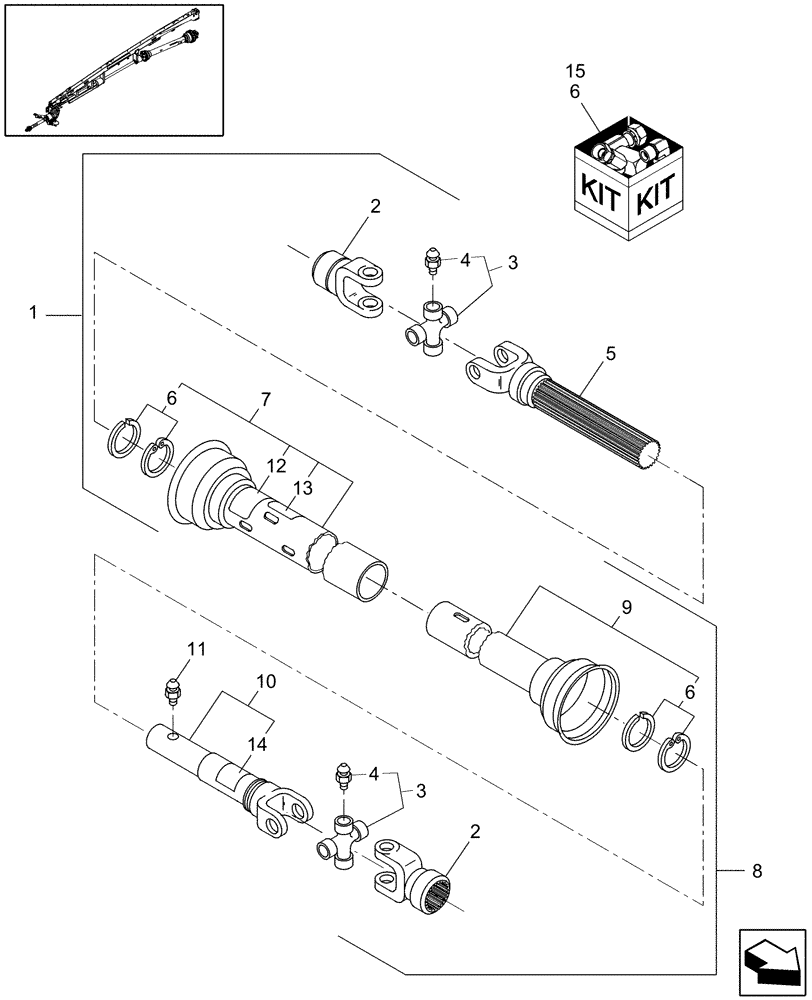 Схема запчастей Case IH DC132F - (01.01[01]) - PRIMARY PTO, SWIVEL TONGUE, DRAWBAR HITCH (01) - PTO DRIVE SHAFT