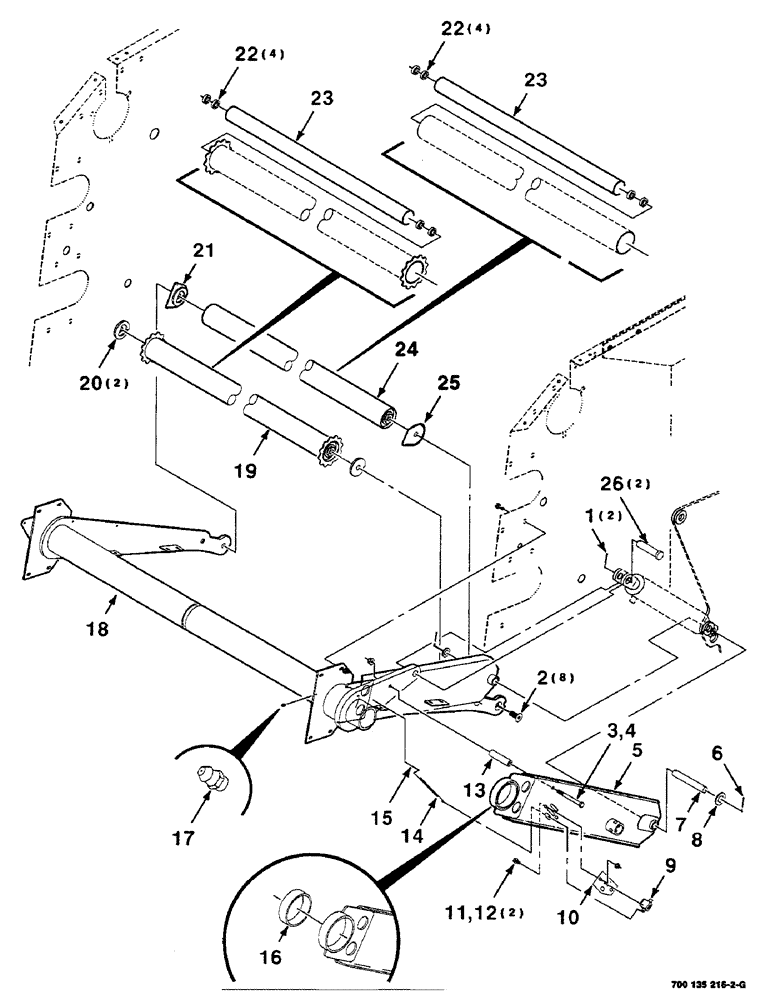 Схема запчастей Case IH RS551 - (6-10) - BALE TENSIONING ROLLER ASSEMBLY (14) - BALE CHAMBER