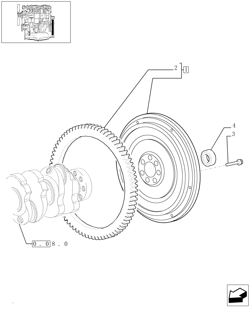 Схема запчастей Case IH JX95 - (0.08.3/01) - FLYWHEEL - TIER 2 ENGINE (01) - ENGINE