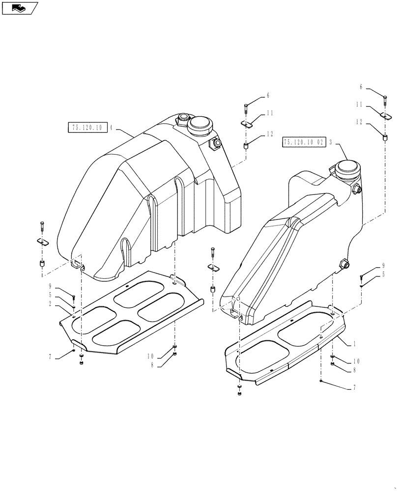 Схема запчастей Case IH 3330 - (75.120.12[02]) - RINSE TANK MOUNTING GROUP, SN YCT033001 AND AFTER (75) - SOIL PREPARATION