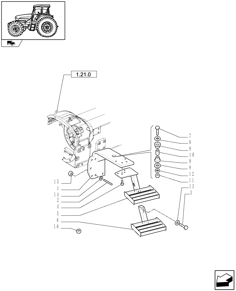 Схема запчастей Case IH FARMALL 85U - (1.87.0/02[02]) - FITTING FOR LOADER - LADDER AND SUPPORTS - L/CAB (VAR.330491-331491) (08) - SHEET METAL