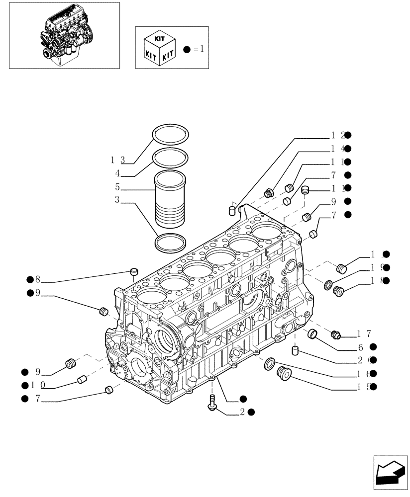 Схема запчастей Case IH F3BE0684A B001 - (0.04.0[01]) - CYLINDER BLOCK & RELATED PARTS (504040227) 