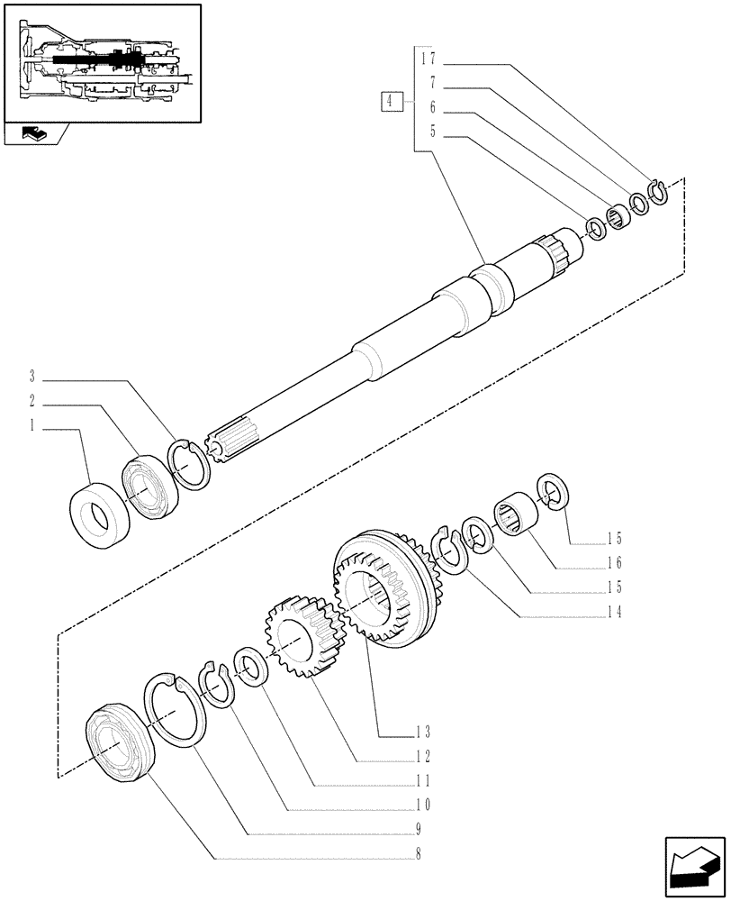 Схема запчастей Case IH FARMALL 95N - (1.28.1[01]) - 16X16 TRANSMISSION - DRIVE SHAFT AND GEARS (03) - TRANSMISSION