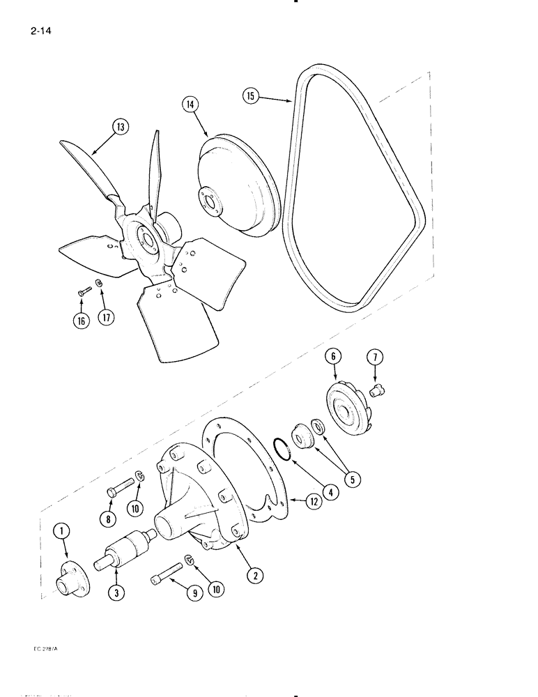 Схема запчастей Case IH 595 - (2-14) - WATER PUMP (02) - ENGINE