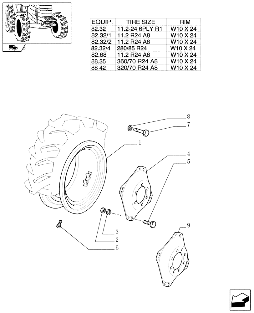 Схема запчастей Case IH FARMALL 60 - (82.00[01]) - DRIVING WHEELS - 4WD (11) - WHEELS/TRACKS