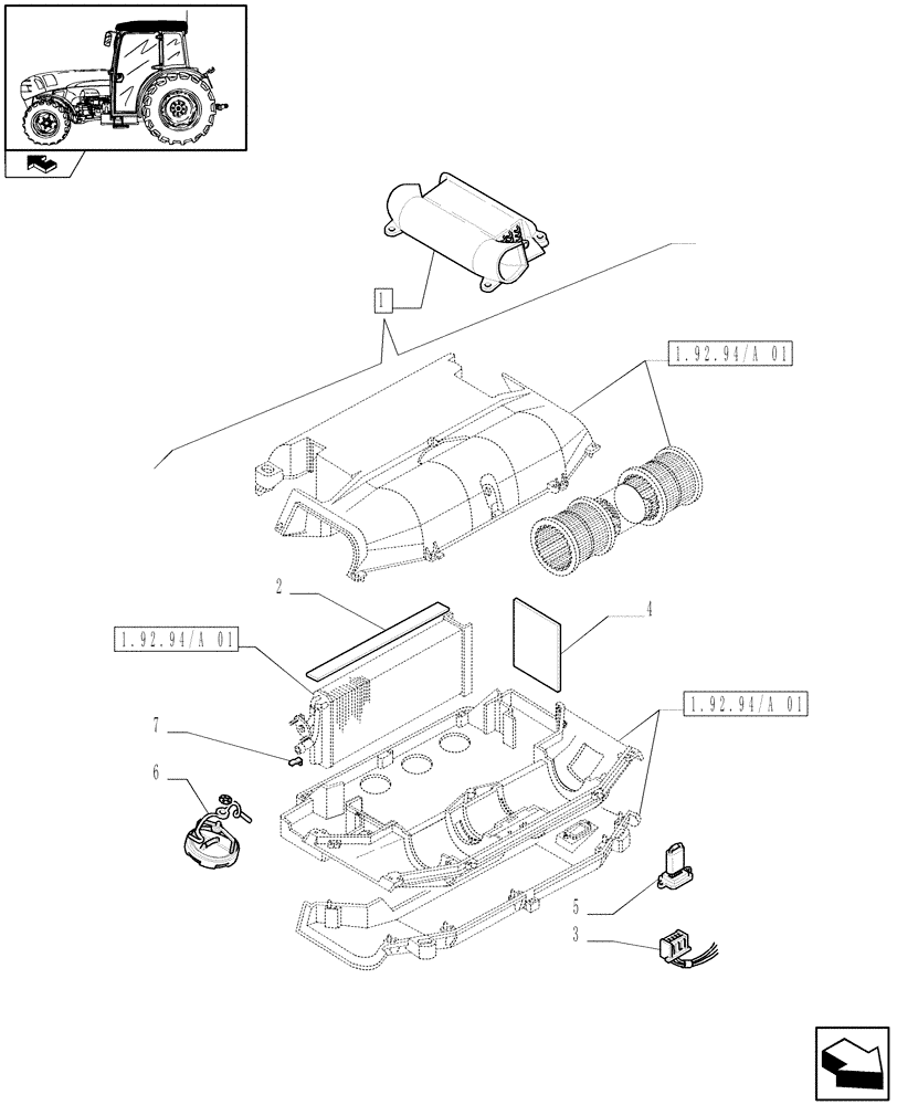 Схема запчастей Case IH FARMALL 85N - (1.92.94/ A[02]) - HEATER - BREAKDOWN (10) - OPERATORS PLATFORM/CAB