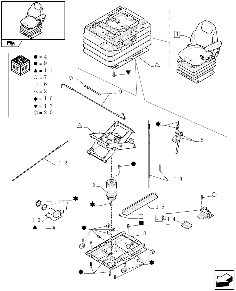 Схема запчастей Case IH PUMA 180 - (1.93.3/ B[05]) - DELUXE SEAT WITH LOW FREQUENCY AIR SUSPENSION, HEATED CUSHIONS, BELT AND SWITCH - BREAKDOWN (10) - OPERATORS PLATFORM/CAB