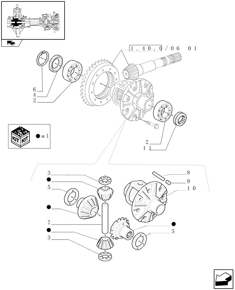 Схема запчастей Case IH PUMA 125 - (1.40.0/07[01]) - (CL.3) FRONT AXLE WITH HYDR. DIFFER. LOCK AND STEERING SENSOR - DIFFERENTIAL (04) - FRONT AXLE & STEERING