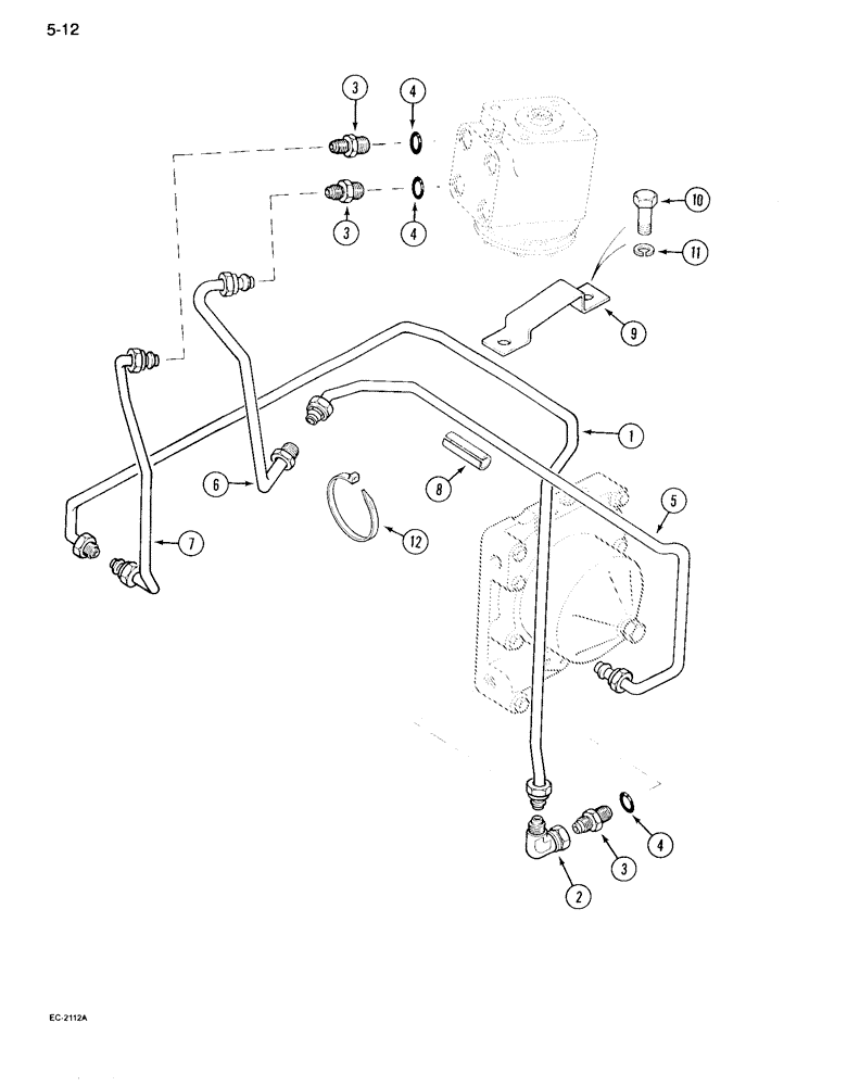 Схема запчастей Case IH 995 - (5-12) - POWER STEERING TUBES, REAR, TWO WHEEL DRIVE TRACTOR WITHOUT CAB, WITHOUT TWO SPEED POWER SHIFT (05) - STEERING