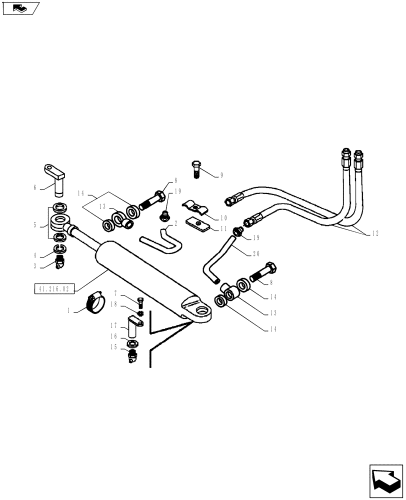 Схема запчастей Case IH FARMALL 55A - (41.200.01[03]) - STEERING CYLINDER HOSES - 4WD (41) - STEERING