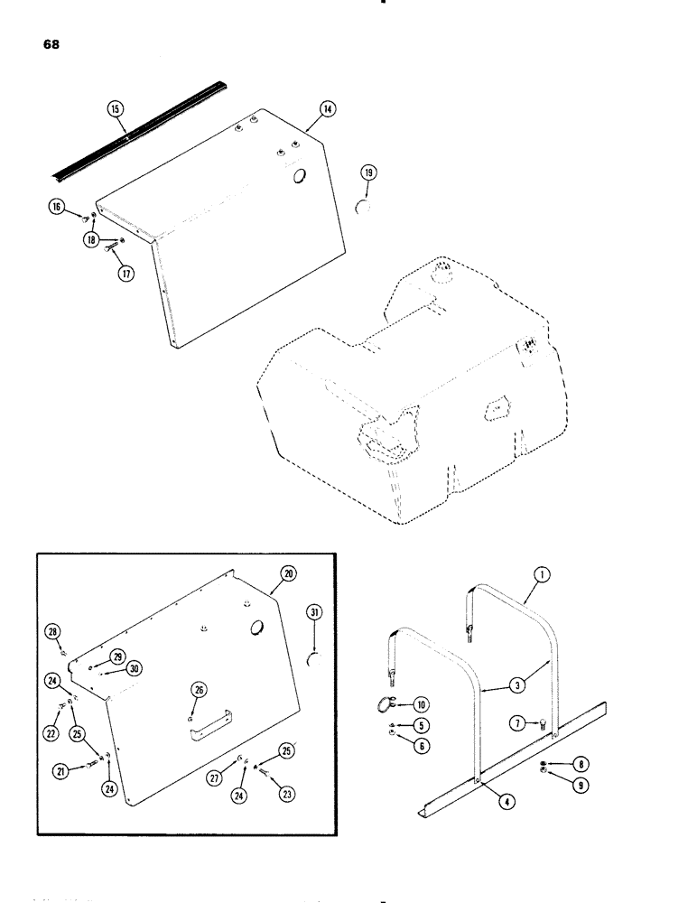 Схема запчастей Case IH 1270 - (068) - FUEL TANK SUPPORTS AND COVERS, (451BDT) DIESEL ENGINE, WITH NYLON TANK (03) - FUEL SYSTEM