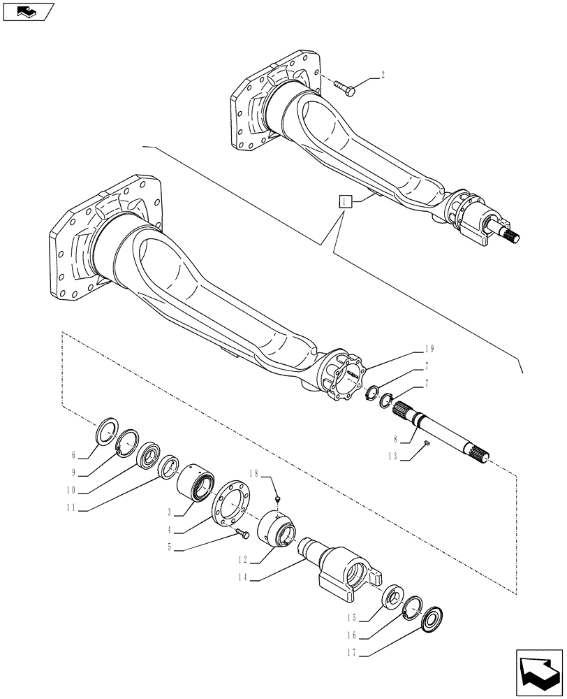 Схема запчастей Case IH PUMA 185 - (25.100.02[01]) - 4WD FRONT AXLE WITH ACTIVE SUSPENSIONS SKY HOOK - ARM AND SHAFT - BREAKDOWN - C7091 (VAR.720463-728212) (25) - FRONT AXLE SYSTEM