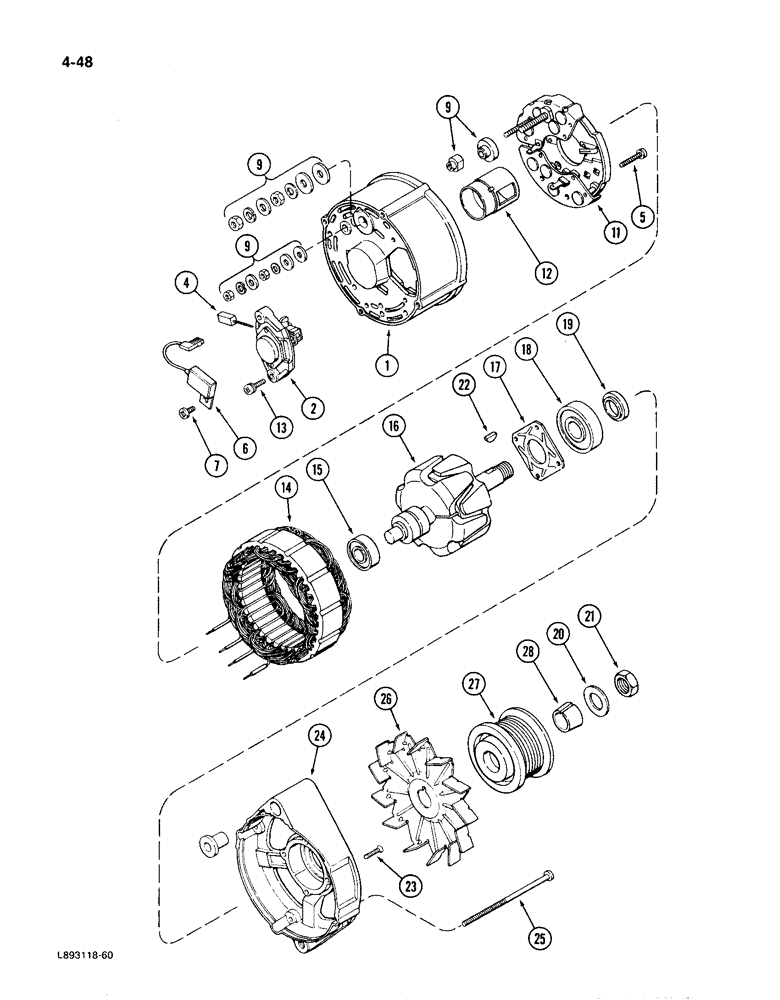 Схема запчастей Case IH 1896 - (4-48) - ALTERNATOR, BOSCH 65 AMP (04) - ELECTRICAL SYSTEMS