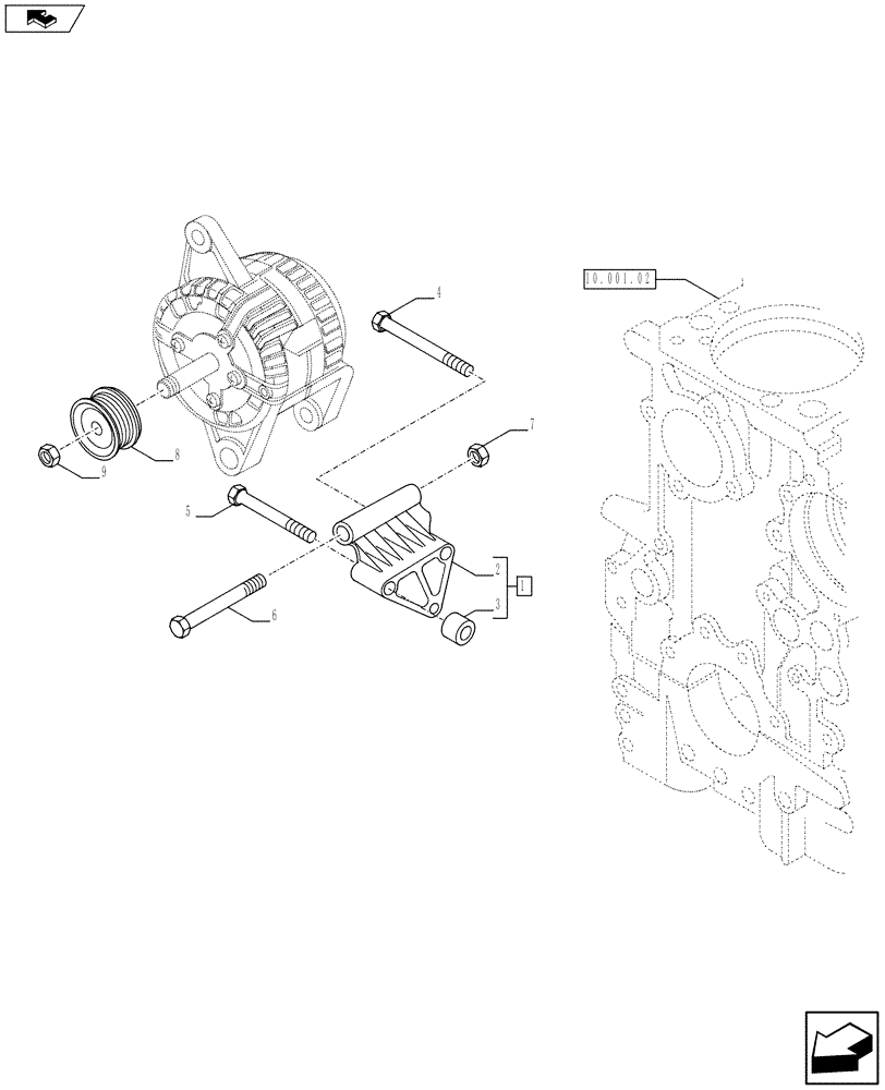 Схема запчастей Case IH F3BFE613B A002 - (55.301.02) - ENGINE, ALTERNATOR MOUNTING (504384909) (55) - ELECTRICAL SYSTEMS