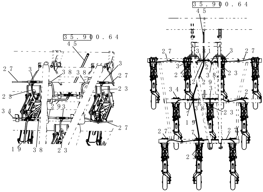 Схема запчастей Case IH 800 - (35.900.48) - HYDRAULICS - 50 12" INNER FRAME TRIP LOWER CCT (35) - HYDRAULIC SYSTEMS