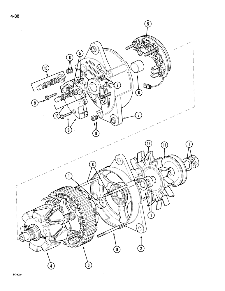 Схема запчастей Case IH 395 - (4-038[A]) - ALTERNATOR ASSEMBLY, LUCAS 65 AMP (04) - ELECTRICAL SYSTEMS