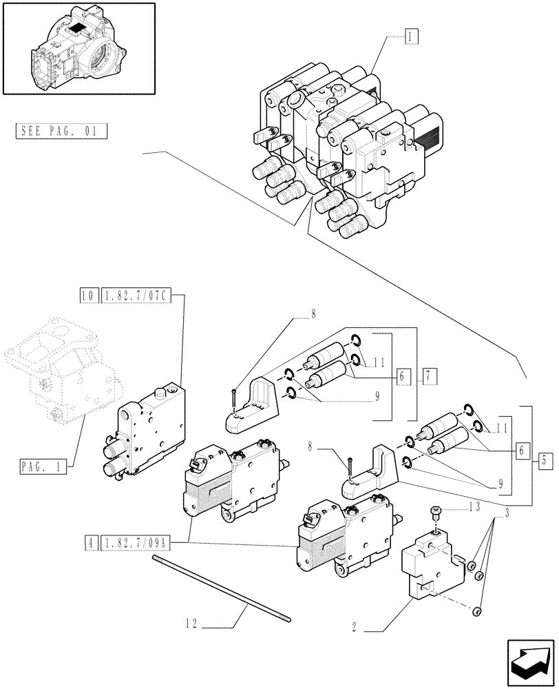 Схема запчастей Case IH PUMA 210 - (1.82.7/07[02]) - (VAR.718) 4 X ELECTRONIC REAR REMOTES (07) - HYDRAULIC SYSTEM