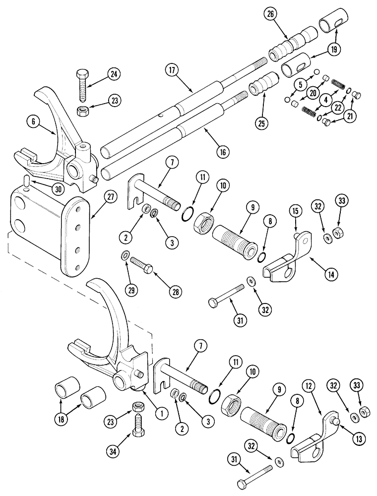 Схема запчастей Case IH 5220 - (6-042) - TRANSMISSION, RANGE SHIFT LINKAGE, INTERNAL, UP TO JJF1029999 (06) - POWER TRAIN