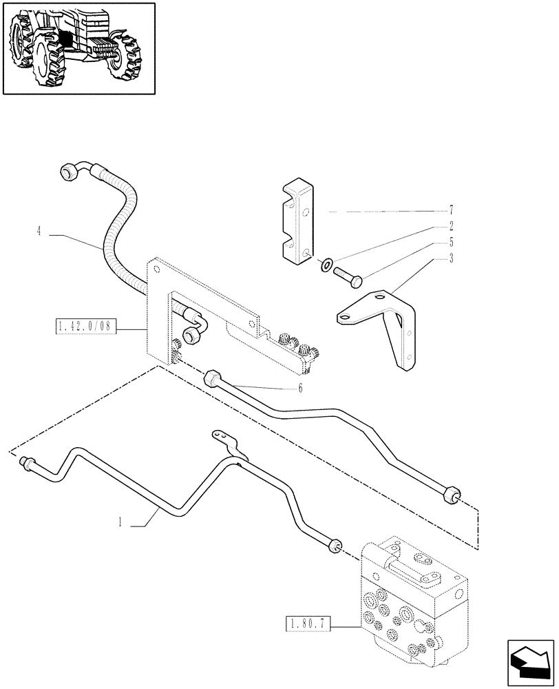 Схема запчастей Case IH MAXXUM 115 - (1.32.6/07) - (CL.4) SUSPENDED FRONT AXLE W/MULTI-PLATE DIFF. LOCK - PIPES (03) - TRANSMISSION