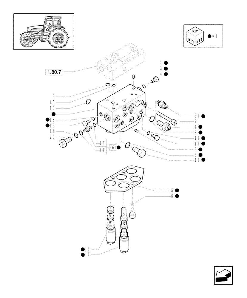 Схема запчастей Case IH MXU110 - (1.80.7/01[02]) - (VAR.095-100) 4WD CREEPER TRANSMISSION FOR TRANSMIS 16X16-24X24 - CONTROL VALVE AND RELEVANT PARTS (07) - HYDRAULIC SYSTEM