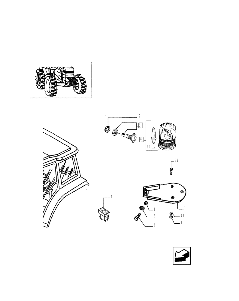 Схема запчастей Case IH JX75 - (1.92.9[03]) - ROTATING LIGHT - SUPPORT (10) - OPERATORS PLATFORM/CAB